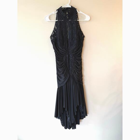 Vintage Ruched Evening Dress Womens 7/8 Black Beaded ILGWU Union 70s Formal Gown - Picture 1 of 13